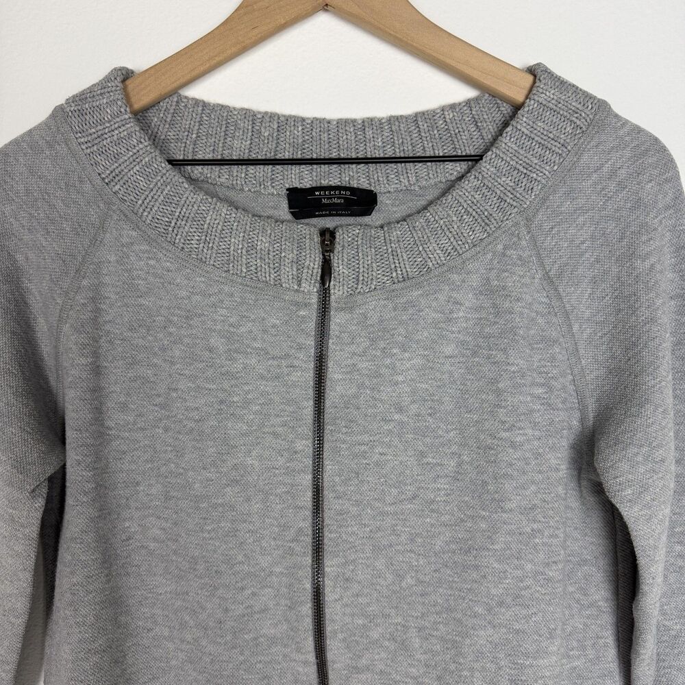 Max Mara Weekend Sweater Womens Medium Gray Full Zip Knit Crewneck Pockets